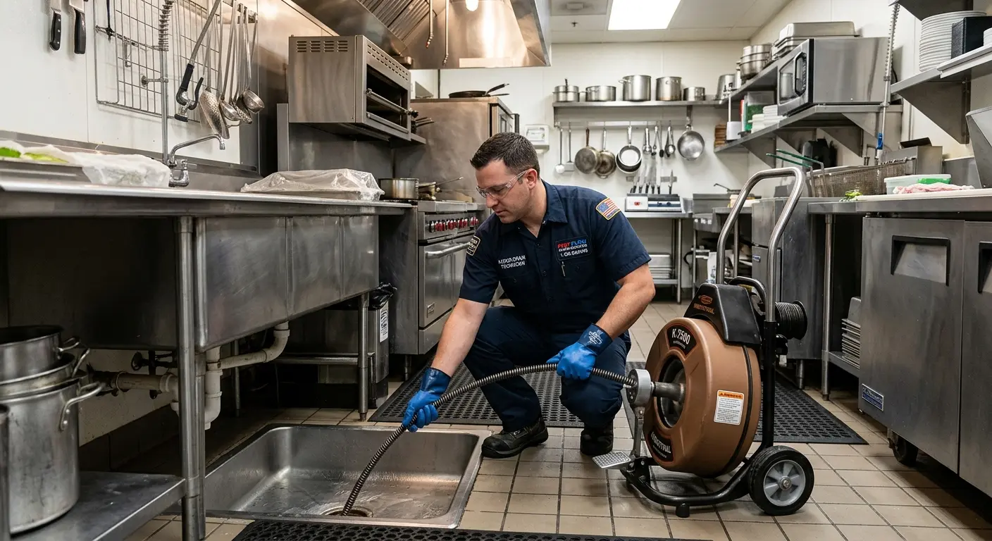 Commercial drain cleaning service in a restaurant kitchen in Grand Junction