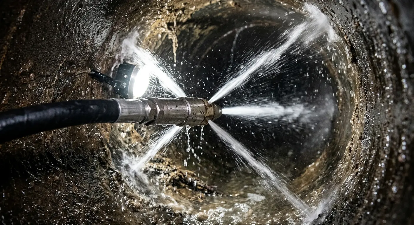 High-pressure hydro jetting nozzle cleaning sewer pipe for Sewer Cleanout in Grand Junction